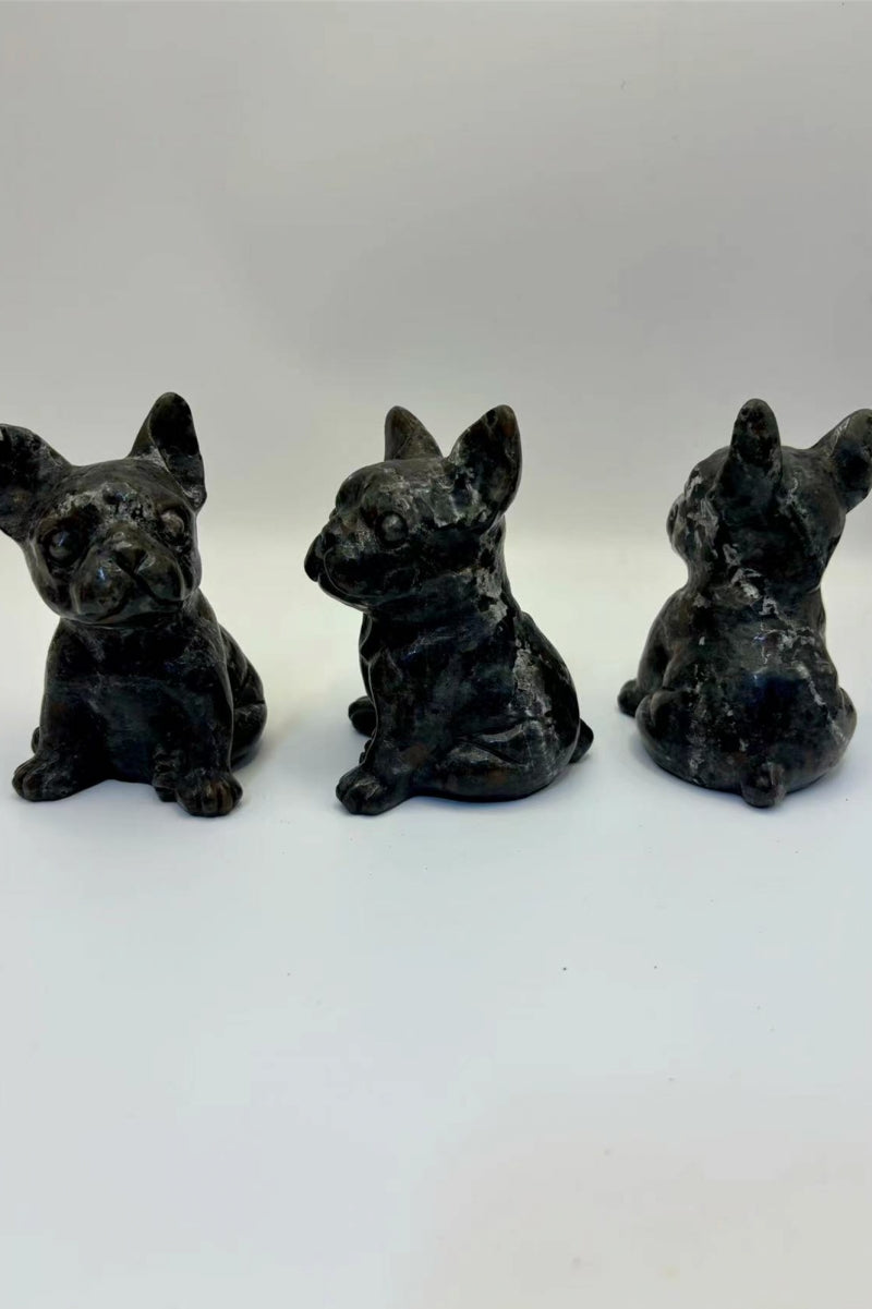 French Bulldog Carvings Yooperlite Uv Reactive Crystal Figurine 3.6 Inches