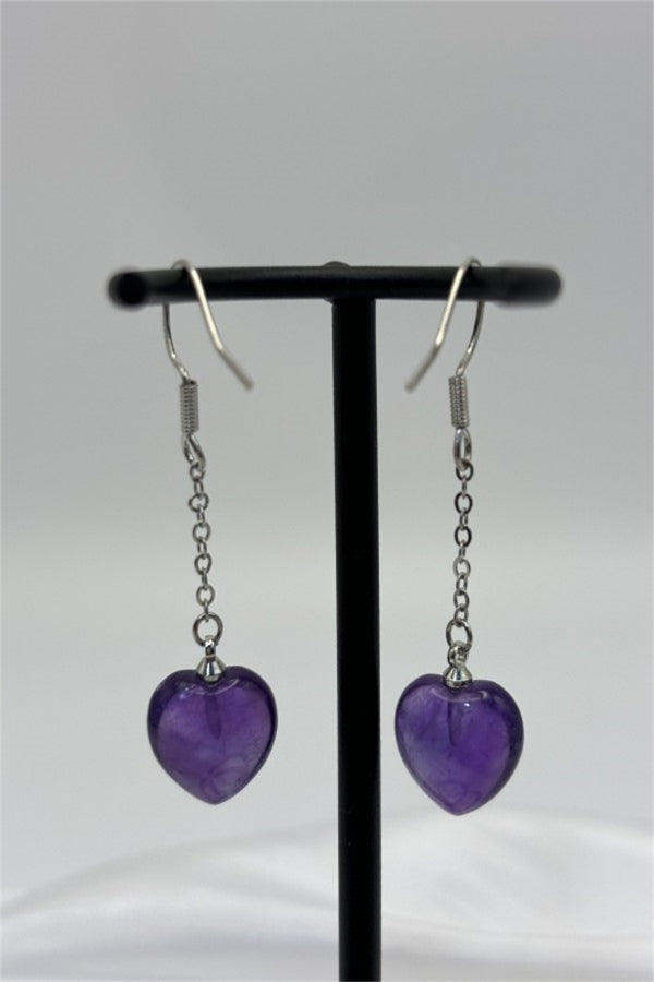 Amethyst Heart Silver Earrings S925 for Women