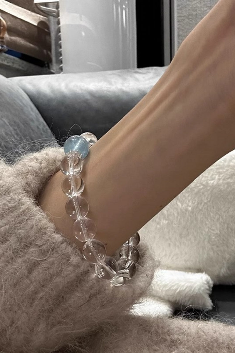Aquamarine Clear Quartz Nature Crystal Bracelets