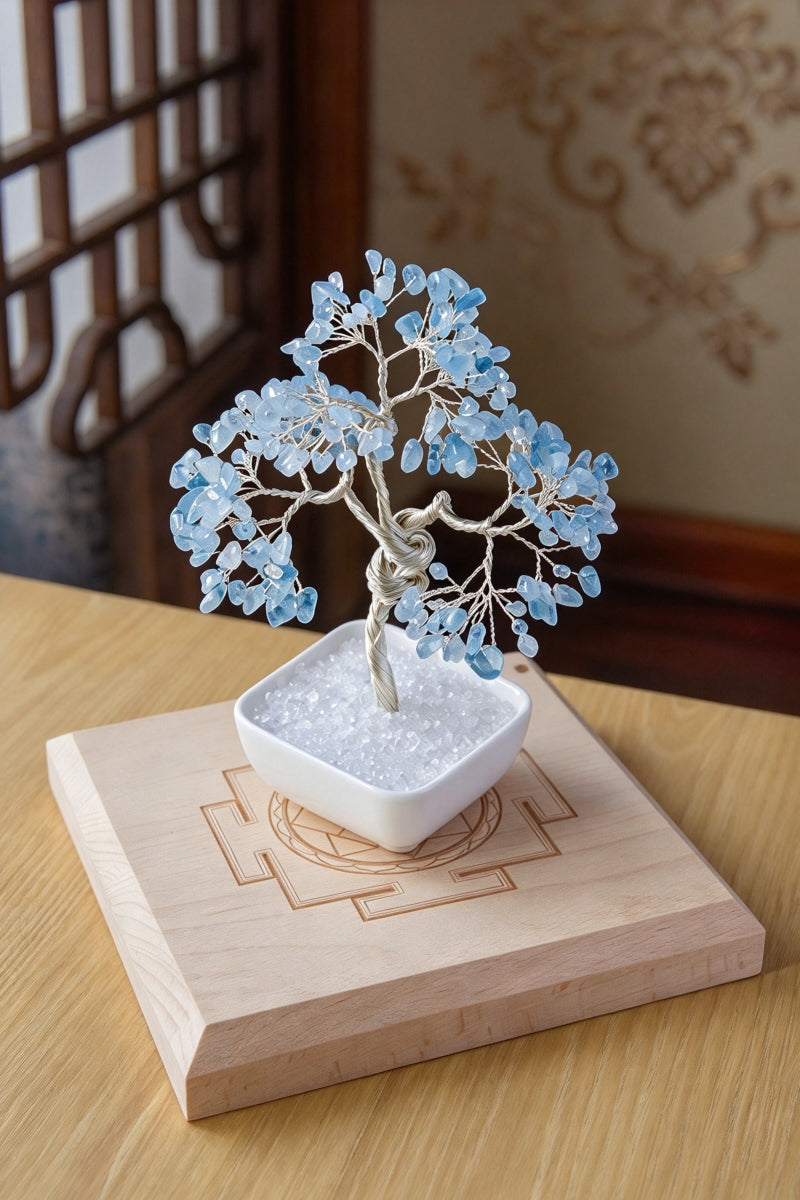 Aquamarine Money Tree Carvings Home Decor 7.08"