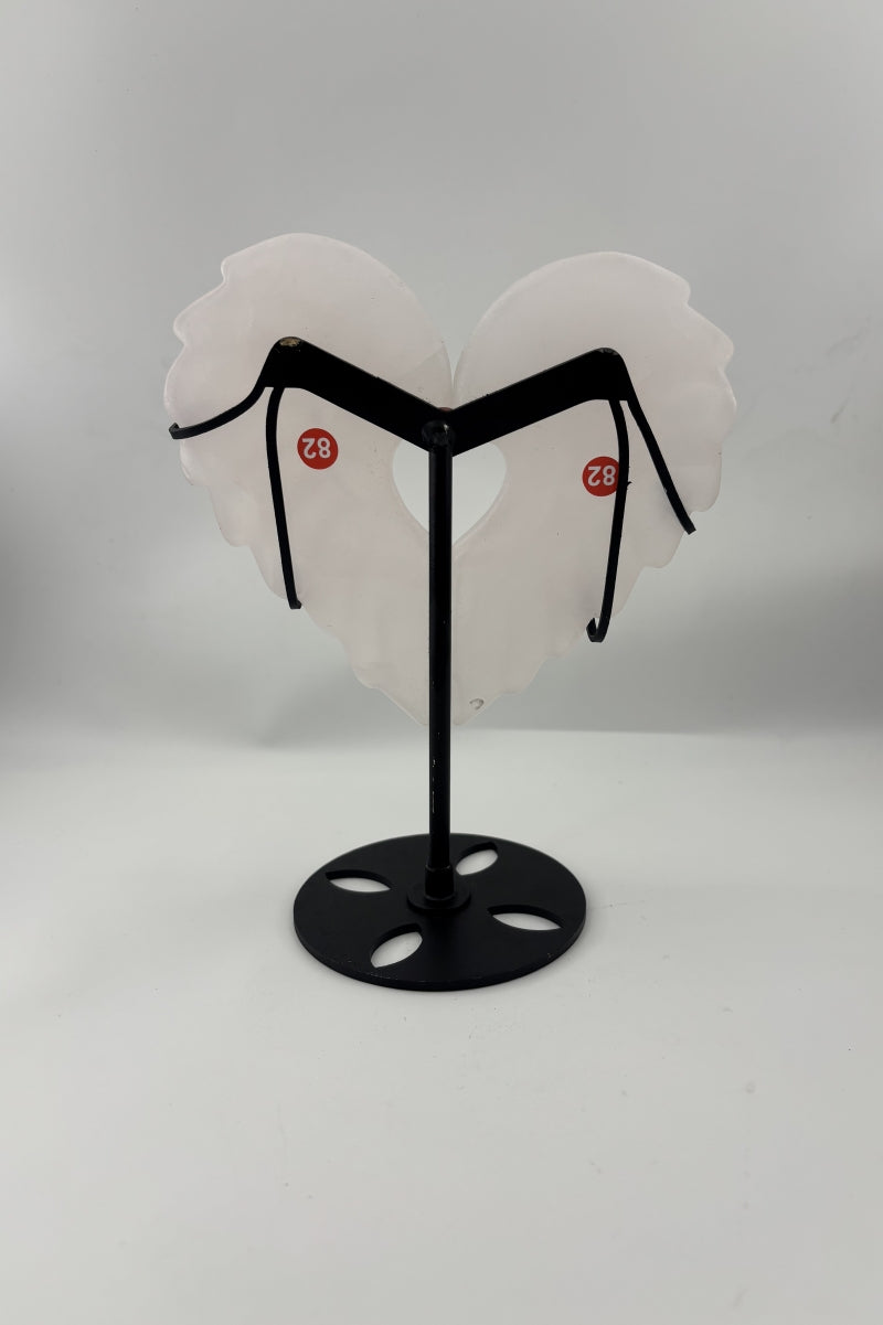 Brightly Flashy UV Pink Calcite Heart Wings with Free Holder