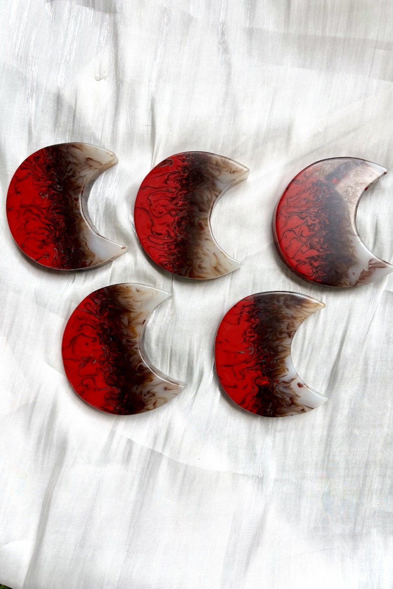 Chicken Blood Moon Carvings with Free Holders 4.02"