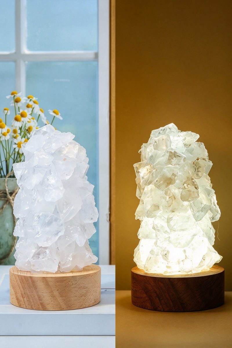 Clear Quartz Crystal Pebble Home Bedroom Bedside Night Light USB
