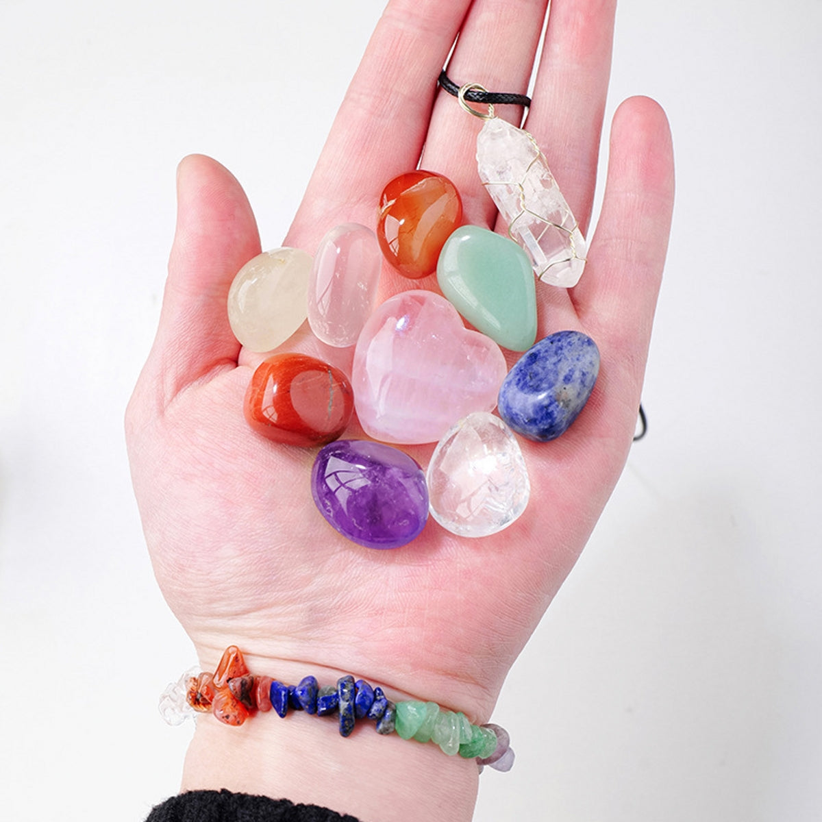 Crystal Raw Stone Rolling Stone Rainbow Stone Set