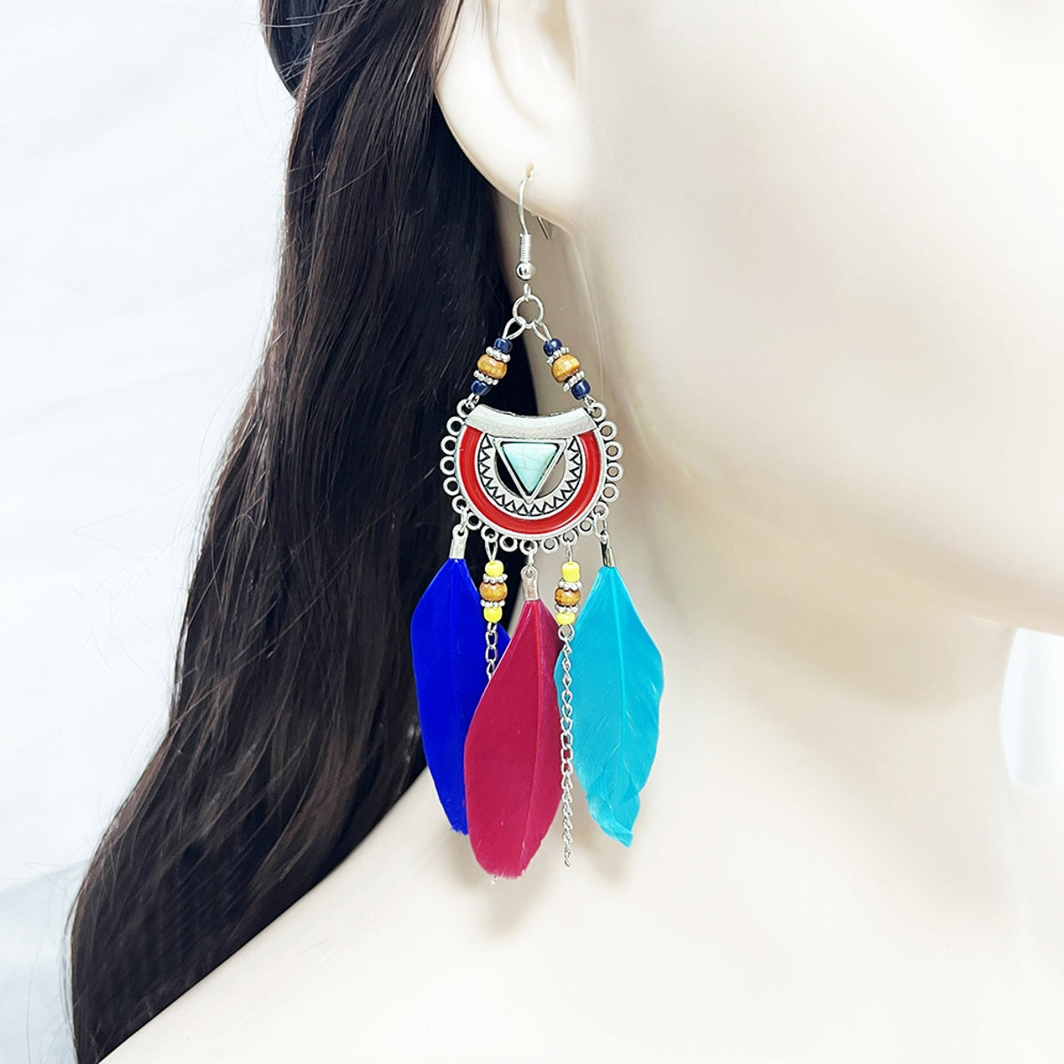 Ethnic Flirtatious Su Style Atmospheric Feather Earrings A Pair