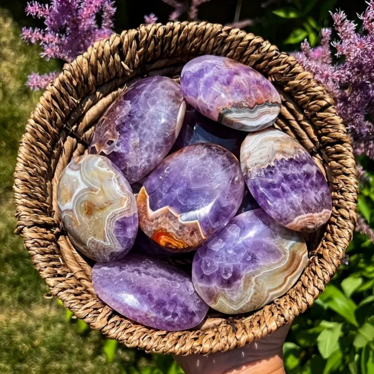 Feather Fluorite Citrine Amethyst Palm Stone