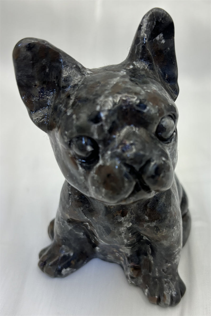 French Bulldog Carvings Yooperlite Uv Reactive Crystal Figurine 3.6 Inches