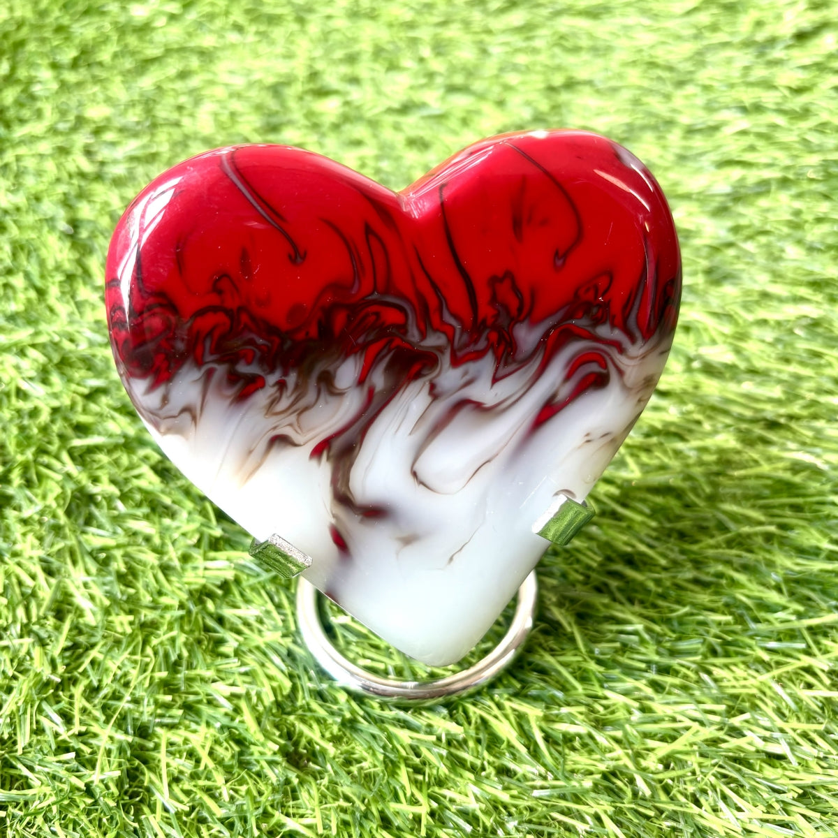 Gorgeous Chicken Blood Stone Hearts with Free Holders 3.35"