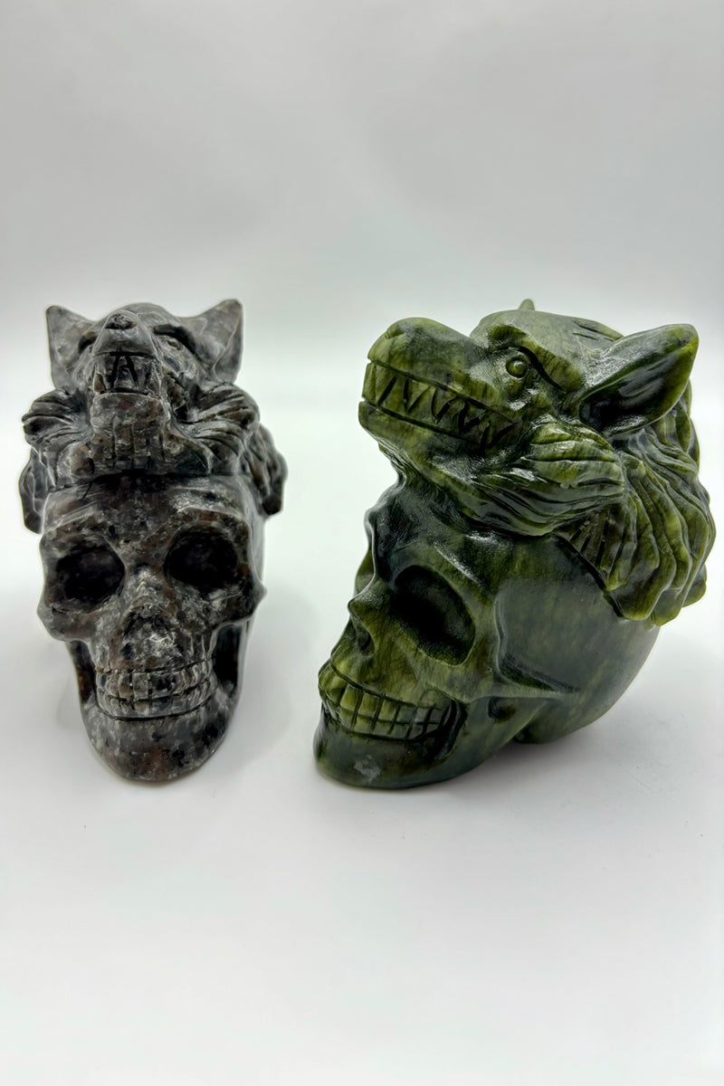 Green Jade Wolf Skull Carving
