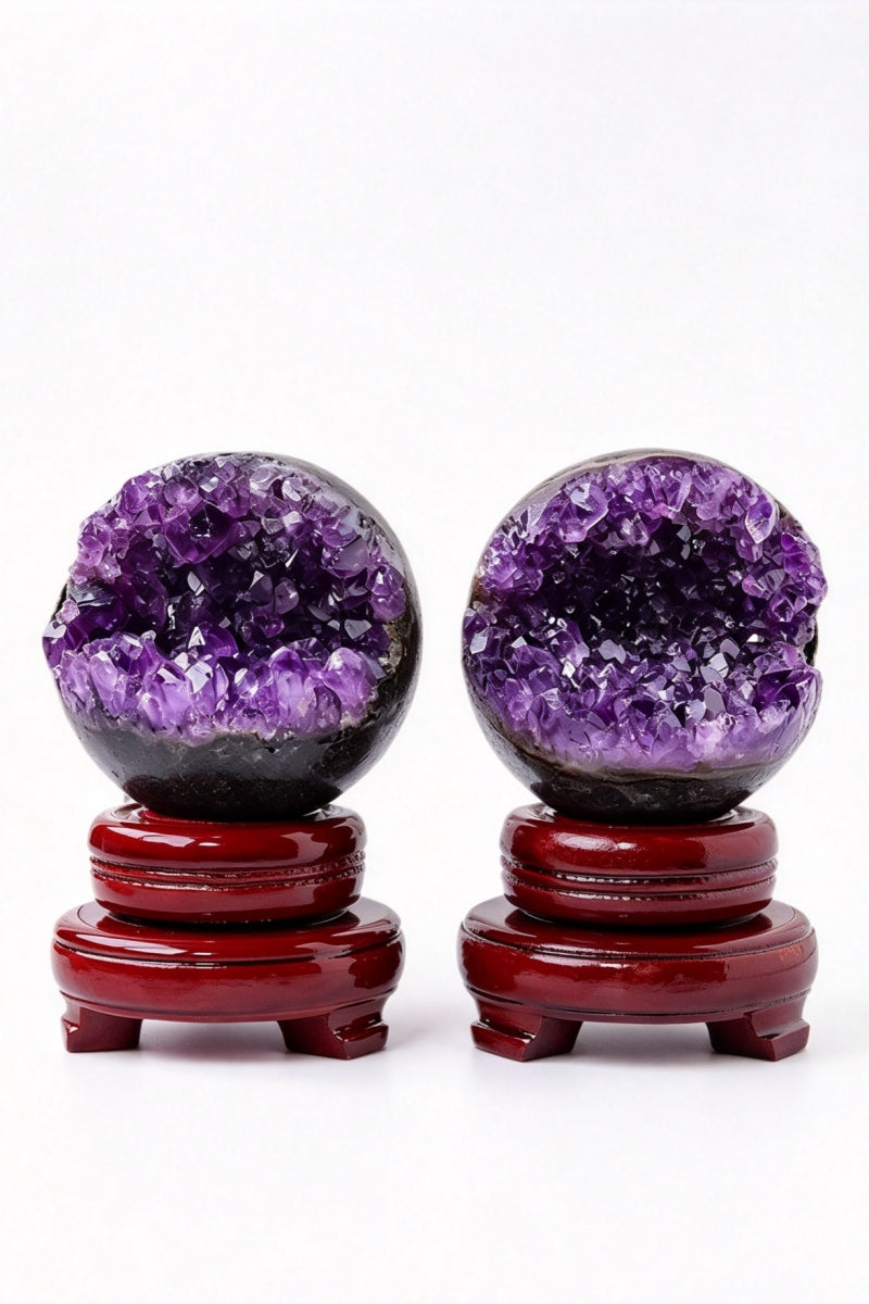 Natural Amethyst Cluster with Smiling Amethyst Geode Home Decor