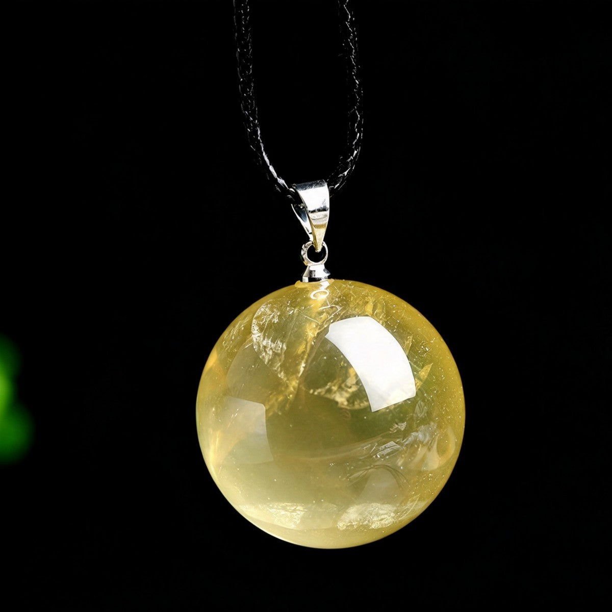 Natural Citrine Crystal Ball Pendant Necklace Sweater Chain