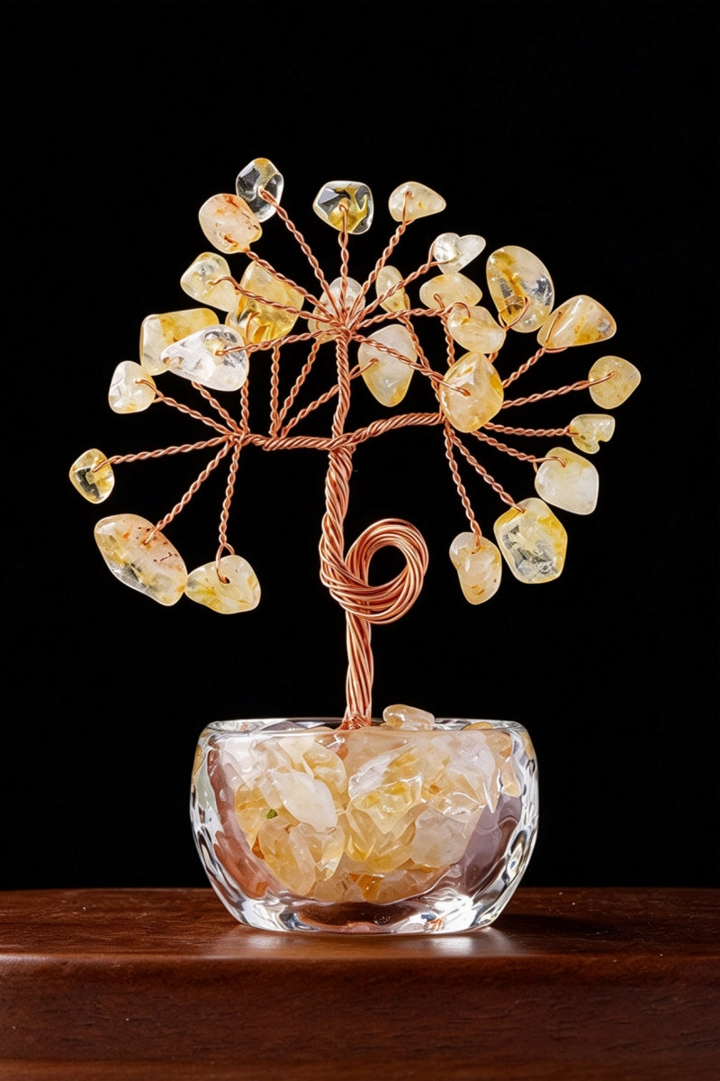 Natural Crystal Money Tree in a Glass Bowl Ornament 3.15"