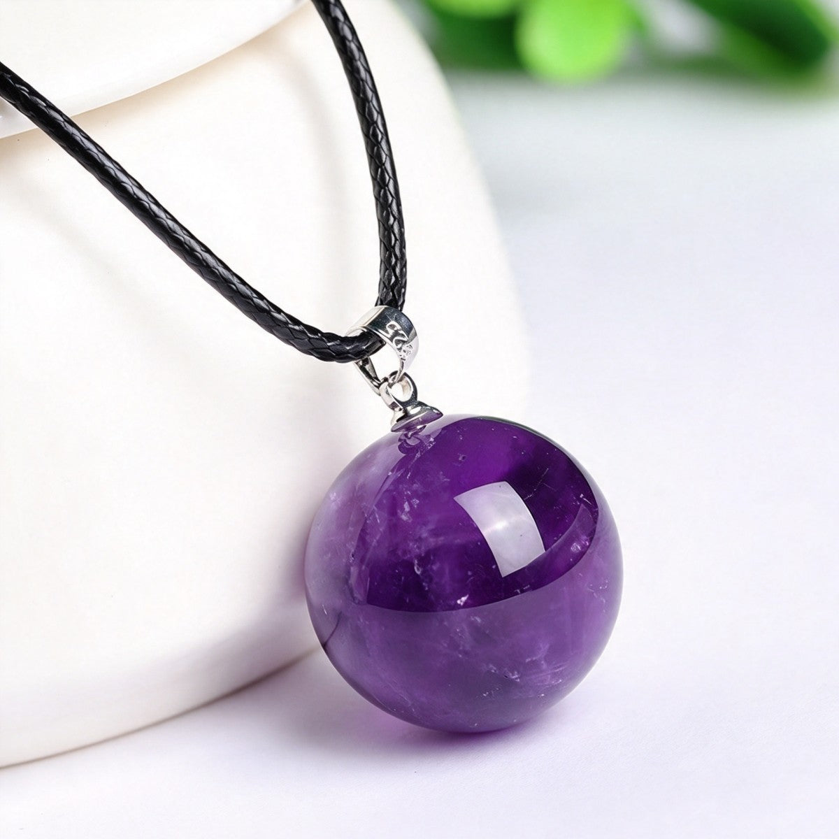 Natural Dreamy Amethyst Crystal Ball Pendant Necklace Sweater Chain
