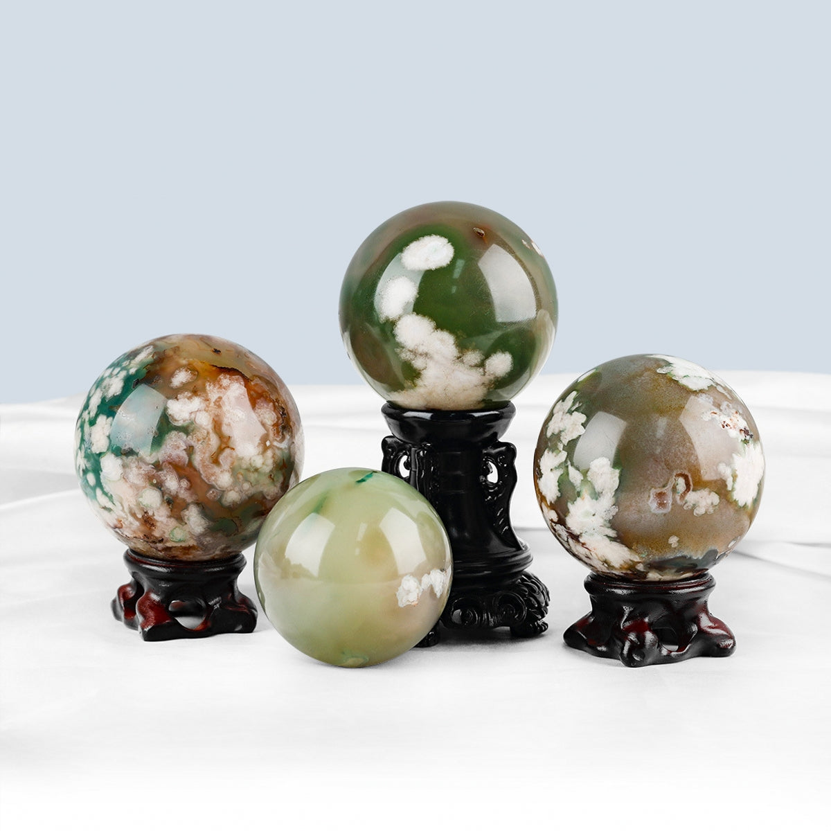 Natural Green Flower Agate Sphere Crystal Balls 2.36"