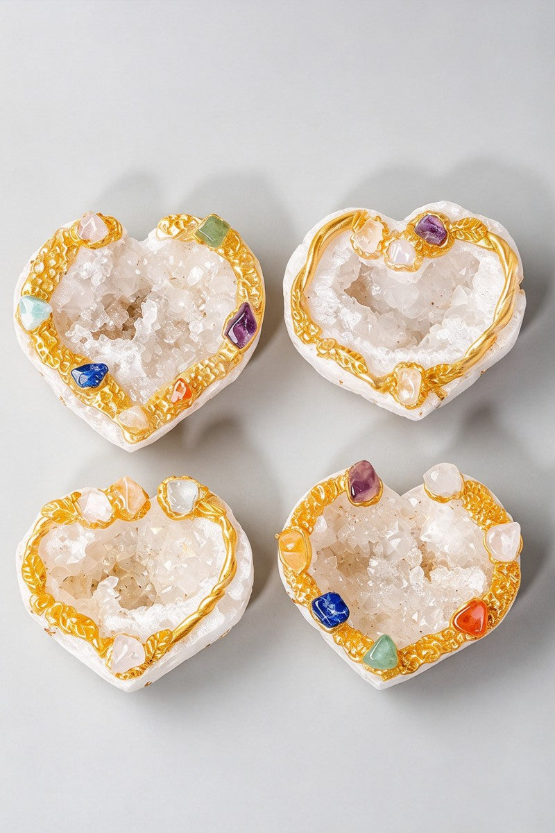 Natural Moroccan Agate Heart Geode Ornamen Carvings