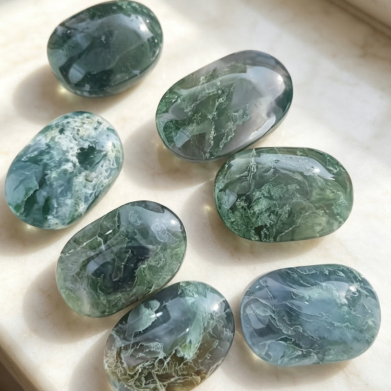 Natural Moss Agate Palm Stones and Hearts Combo 100g
