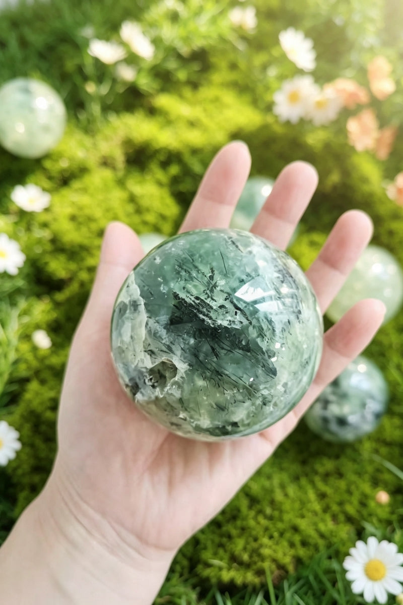 Natural Polished Prehnite Crystal Spheres 2.59”
