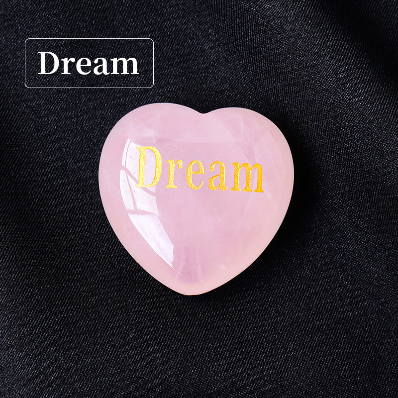 Natural Rose Quartz Raw Stone Engraved Heart Shaped Carvings 1.18"