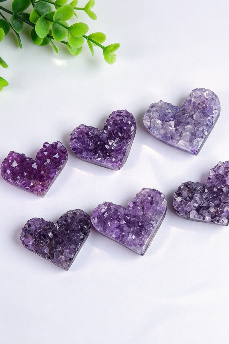 Natural Uruguayan Heart Amethyst Cluster Carvings 1.18"-2.36"