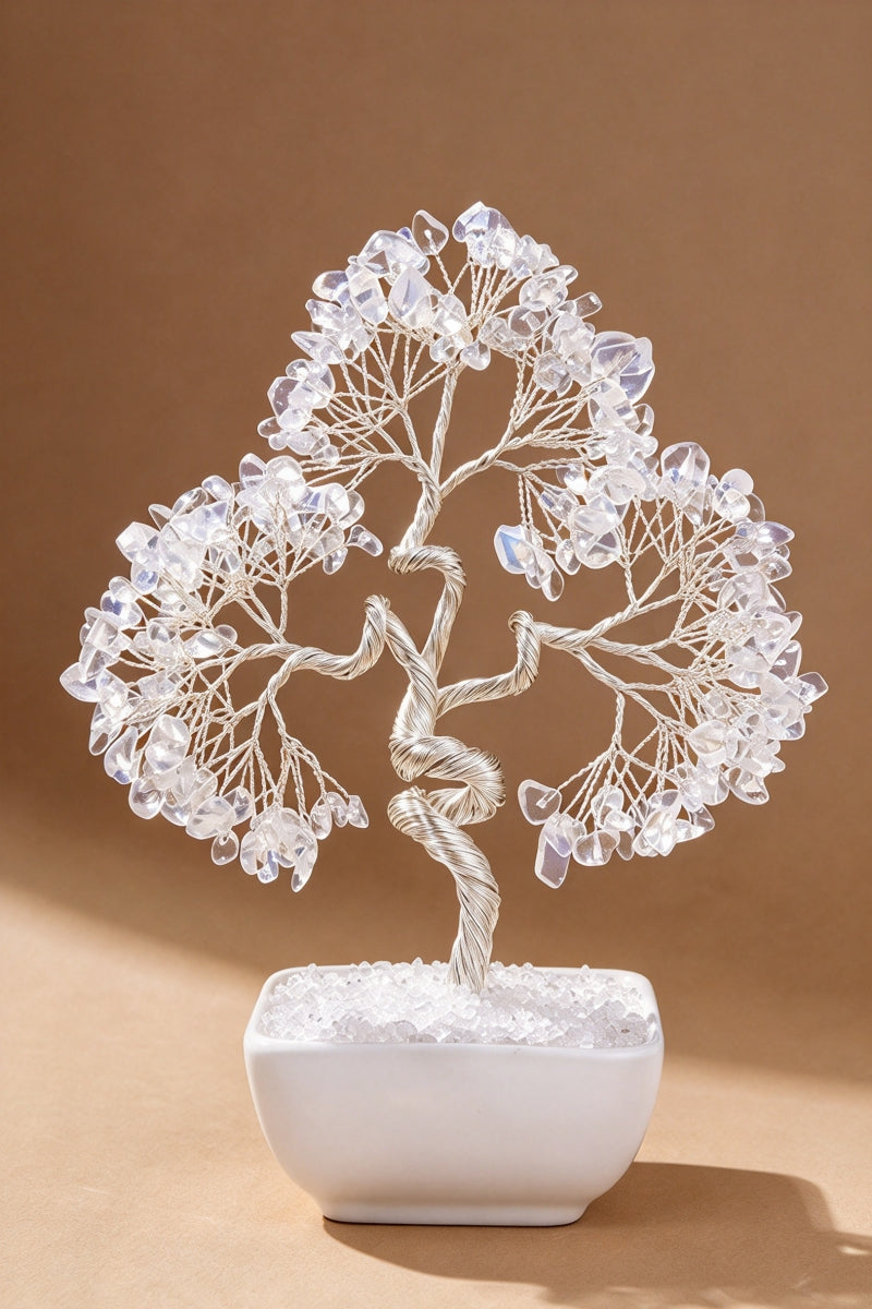 Opalite Rainbow Fluorite Money Tree Carvings Home Decor 7.08"