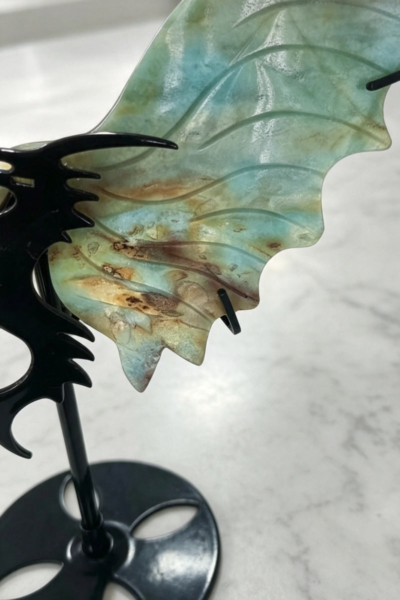 Pink Opal Caribbean Calcite Dragon Wings with Free Holders 7.87"