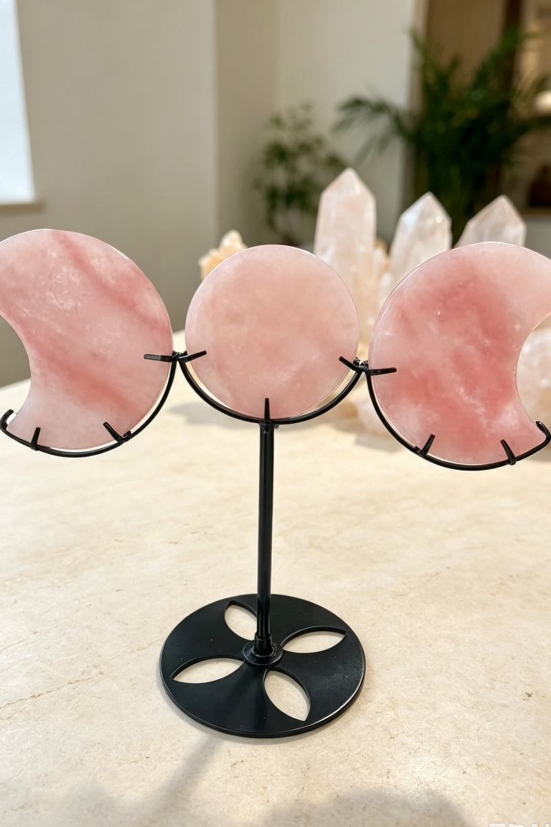 Pink Opal Dream Amethyst Half and Full Moon Set with Free Holders 7.28"