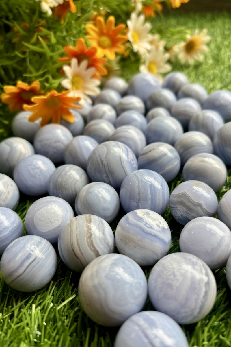 Pretty Small Blue Lace Agate Spheres Natural Blue Crystal Balls 0.88"