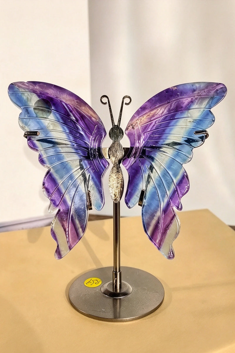 Rainbow Fluorite Butterfly Wings with Free Holders 5.9"