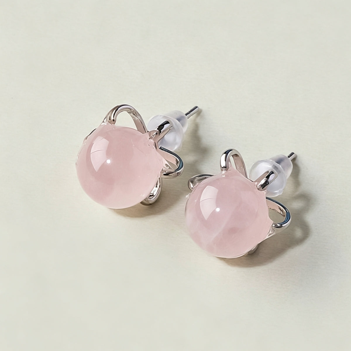 Rose Quartz Crystal Ball Earrings