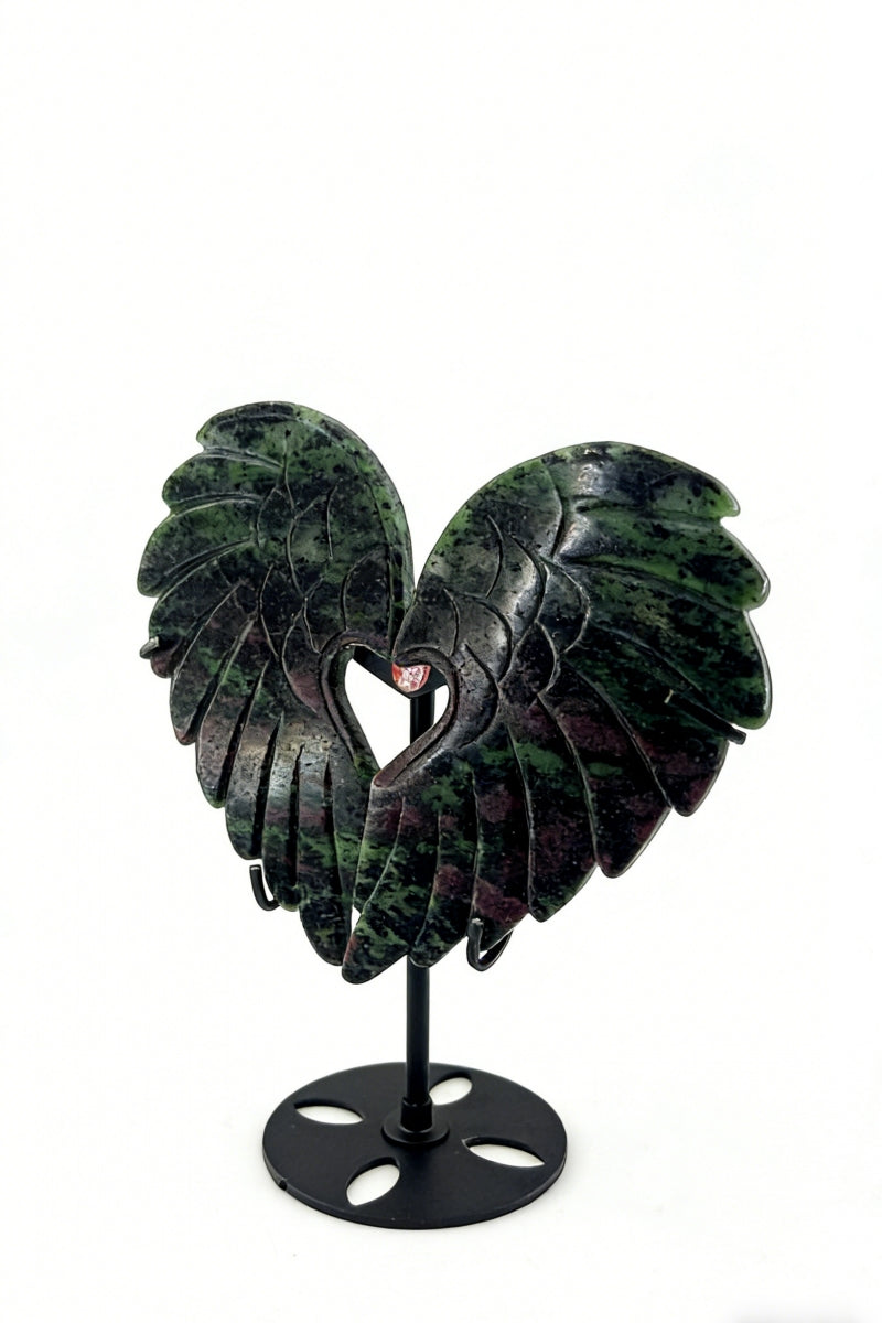Ruby Zoisite Heart Wings with Free Holder