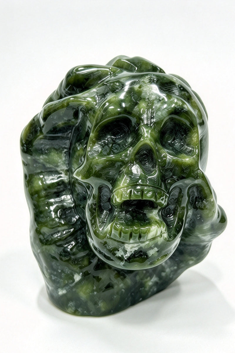Serpentine Hand Holding a Skull Carvings 3.89"