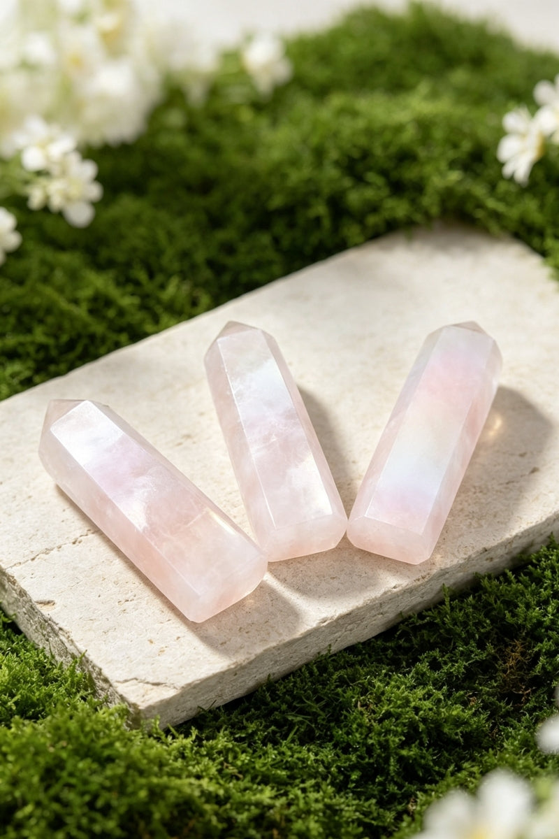 Shining Small Aura Rose Quartz Towers 3.19"Tall
