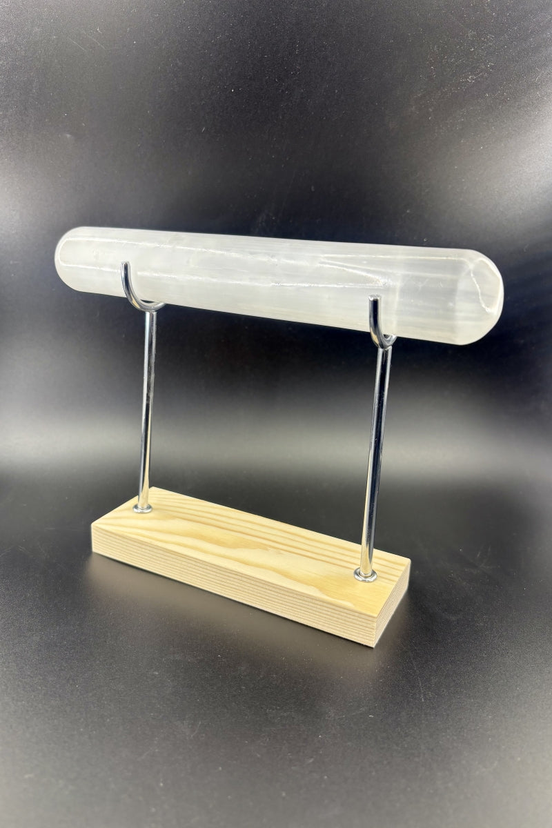Single Selenite Bar Bracelets Holder with A Free Wood Stand Set 7.87"