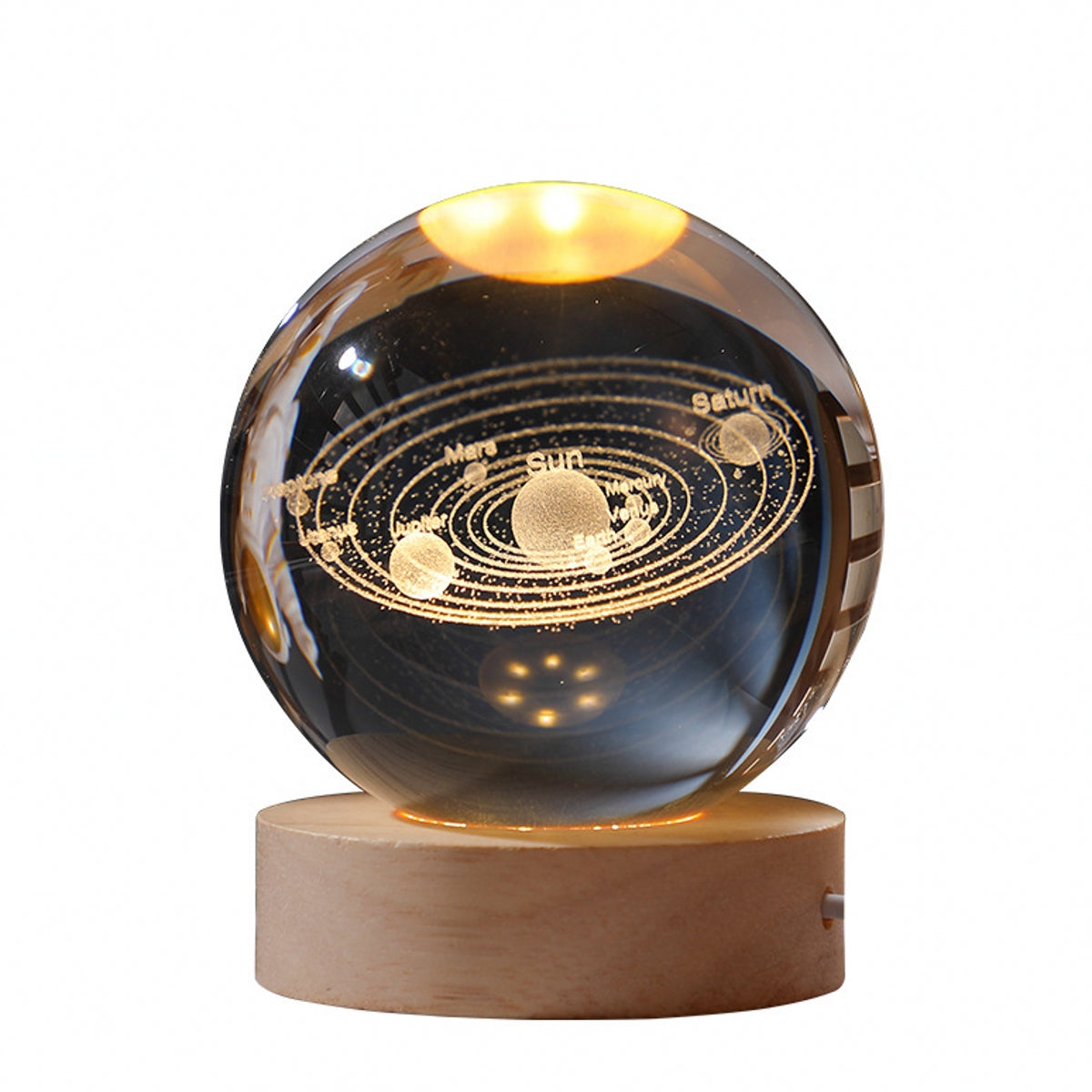 Solid Wood Round Illuminated Light Fixture Sphere Holders USB