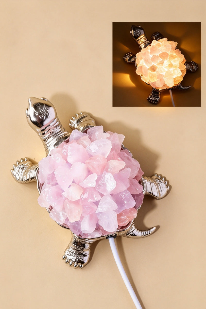 USB Rose Quartz Silver Bodied Turtle Small Night Light