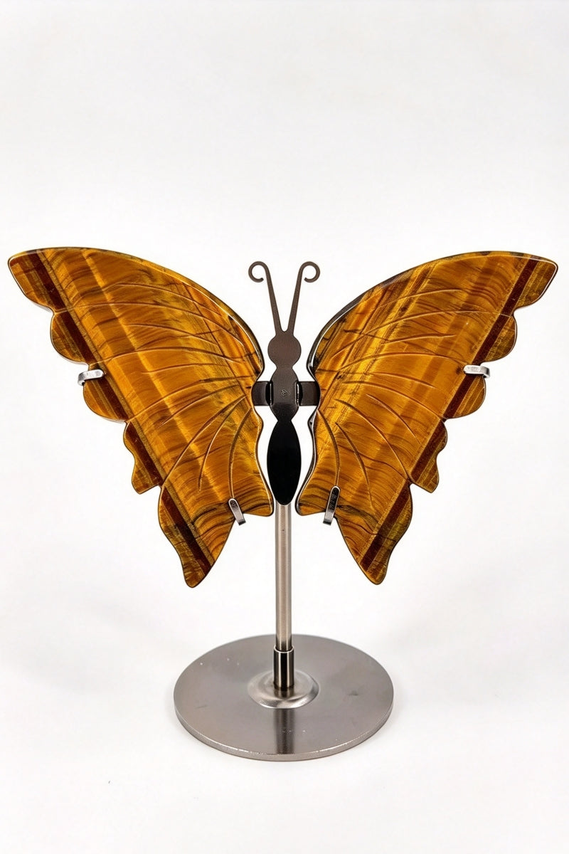 Yellow Tiger's Eye Butterfly Wings with Free Holders 5.9"