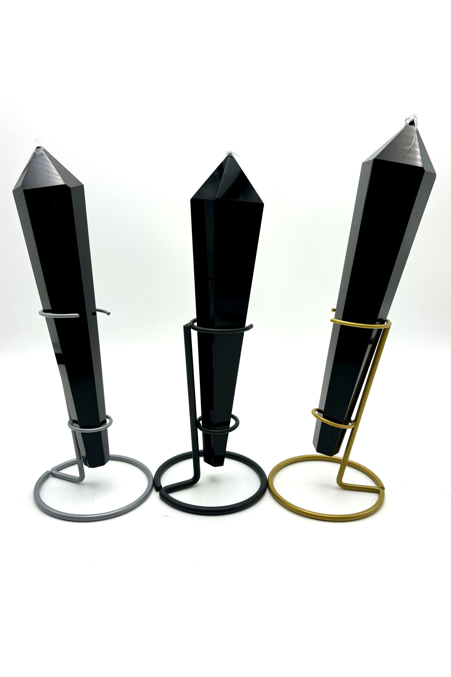 Black Obsidian Wands with Free Holders Silver Obsidain