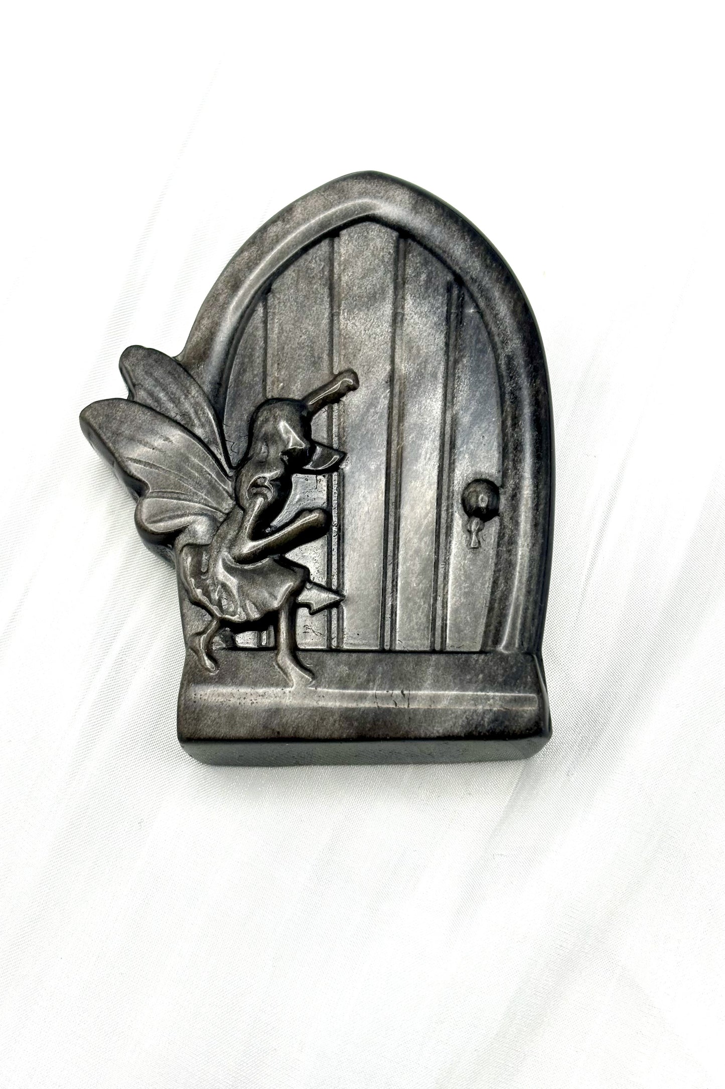 Obsidian Fairy House Carving Silver Obsidian Fairy Door