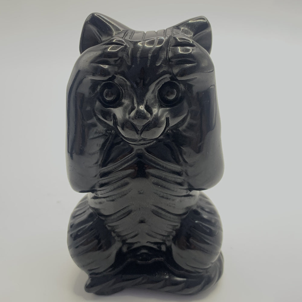 3 Cats Carvings Speak No Evil See No Evil Hear No Evil in Black Obsidian