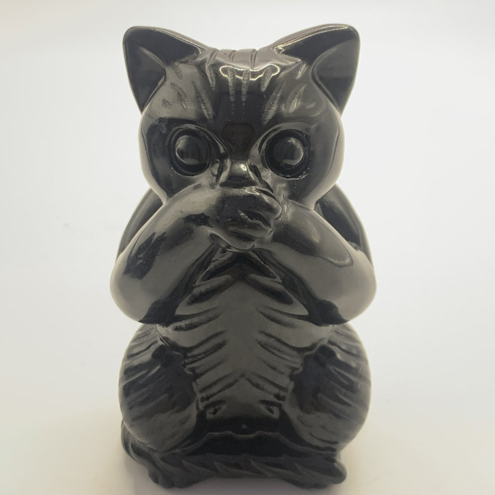 3 Cats Carvings Speak No Evil See No Evil Hear No Evil in Black Obsidian