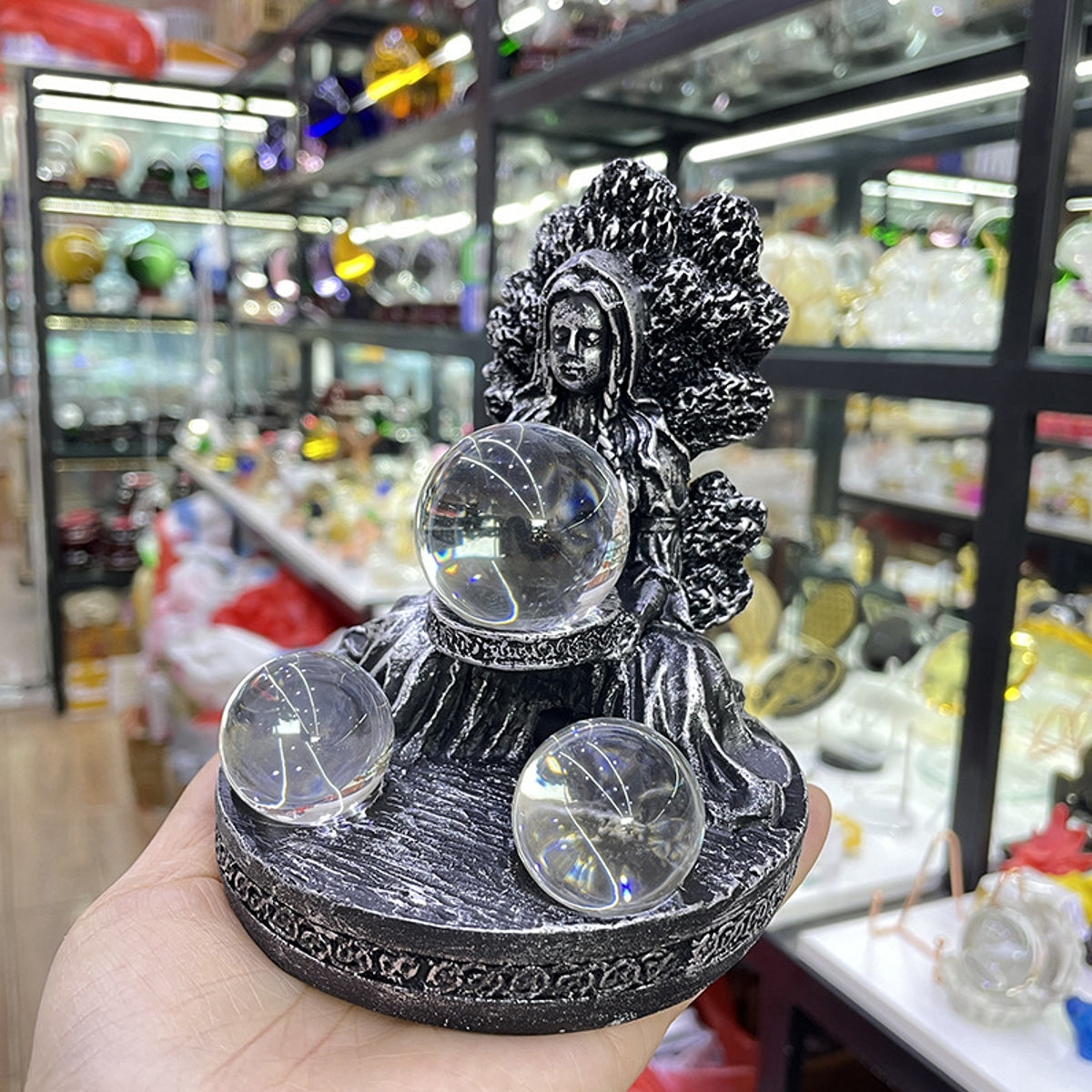 3 Sphere Tree Goddess Earth Mother Resin Crystal Ball Stand Sphere Holders
