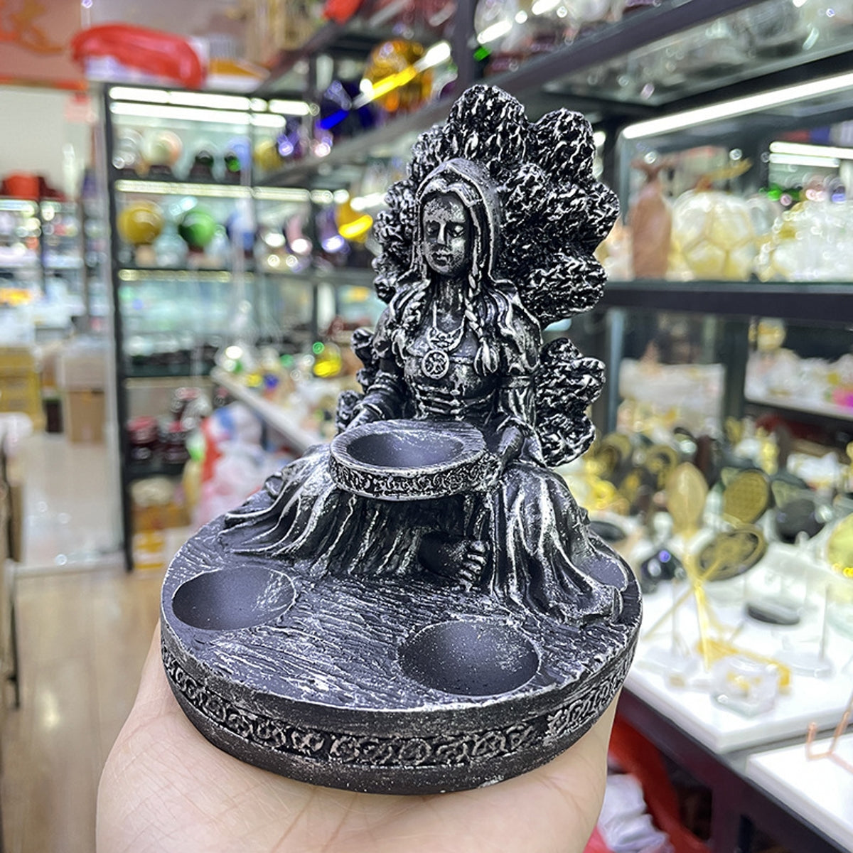 3 Sphere Tree Goddess Earth Mother Resin Crystal Ball Stand Sphere Holders