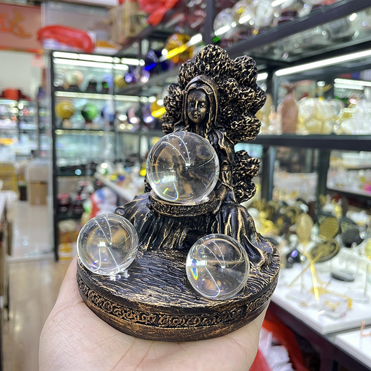 3 Sphere Tree Goddess Earth Mother Resin Crystal Ball Stand Sphere Holders