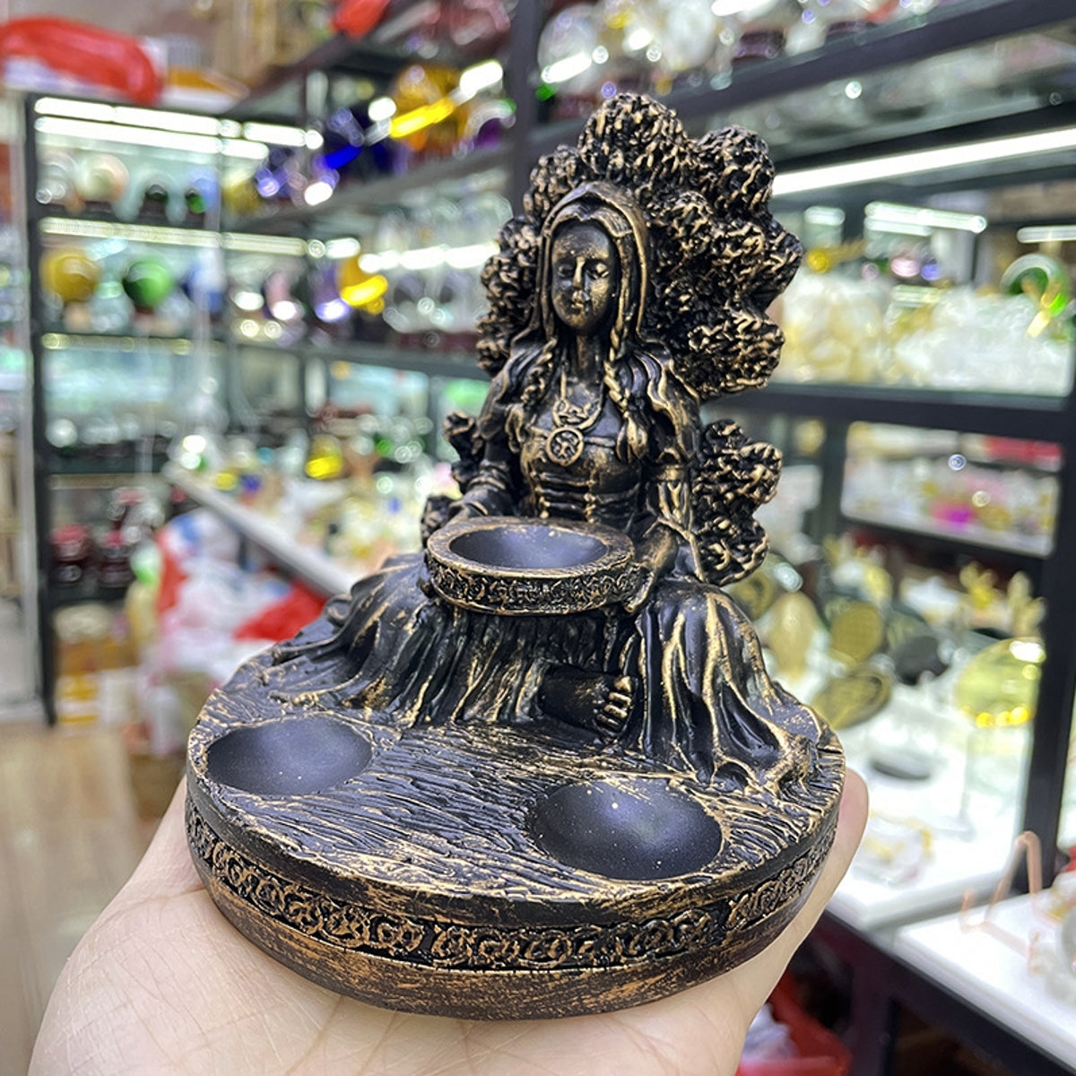 3 Sphere Tree Goddess Earth Mother Resin Crystal Ball Stand Sphere Holders