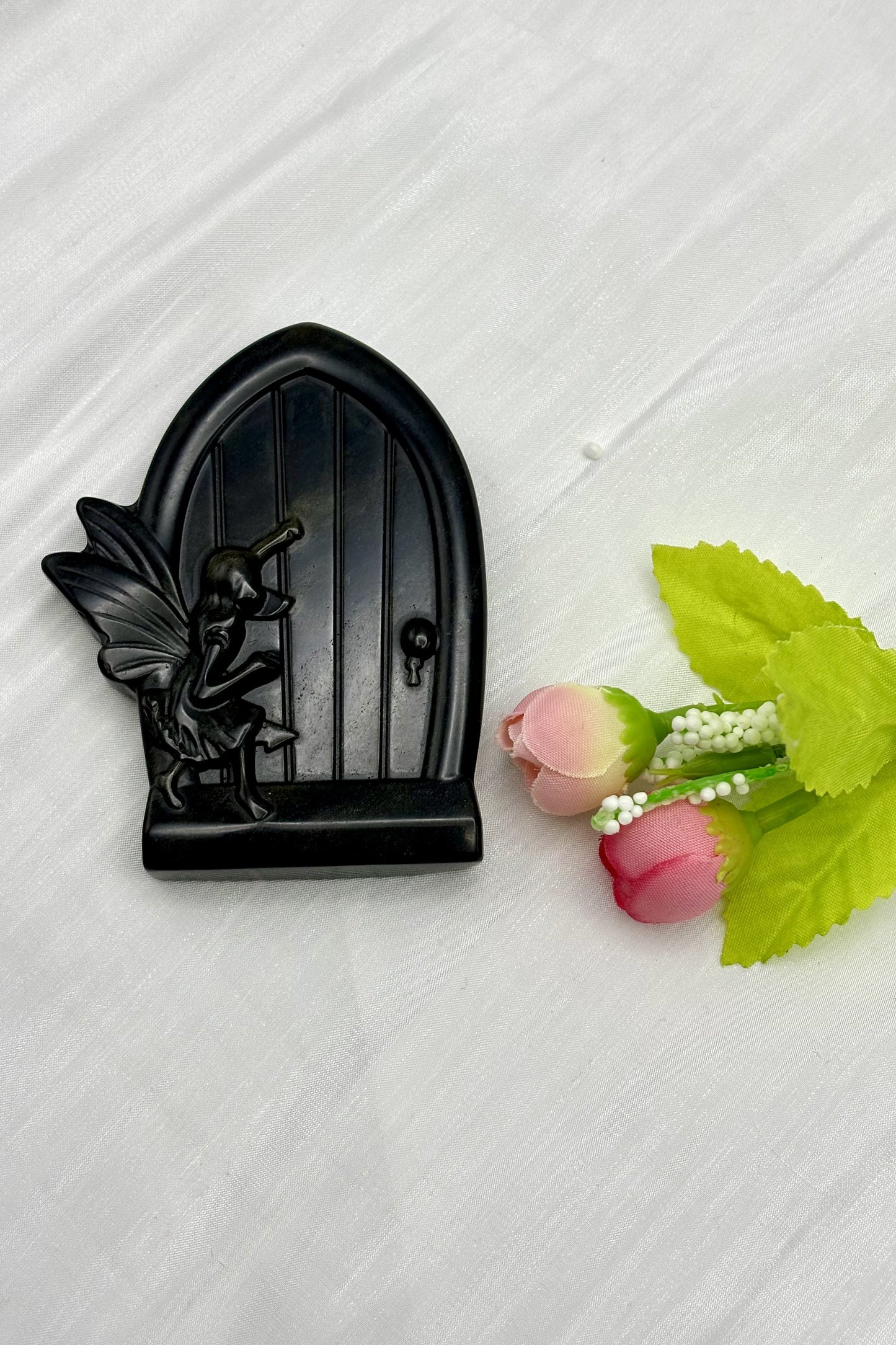 Obsidian Fairy House Carving Silver Obsidian Fairy Door