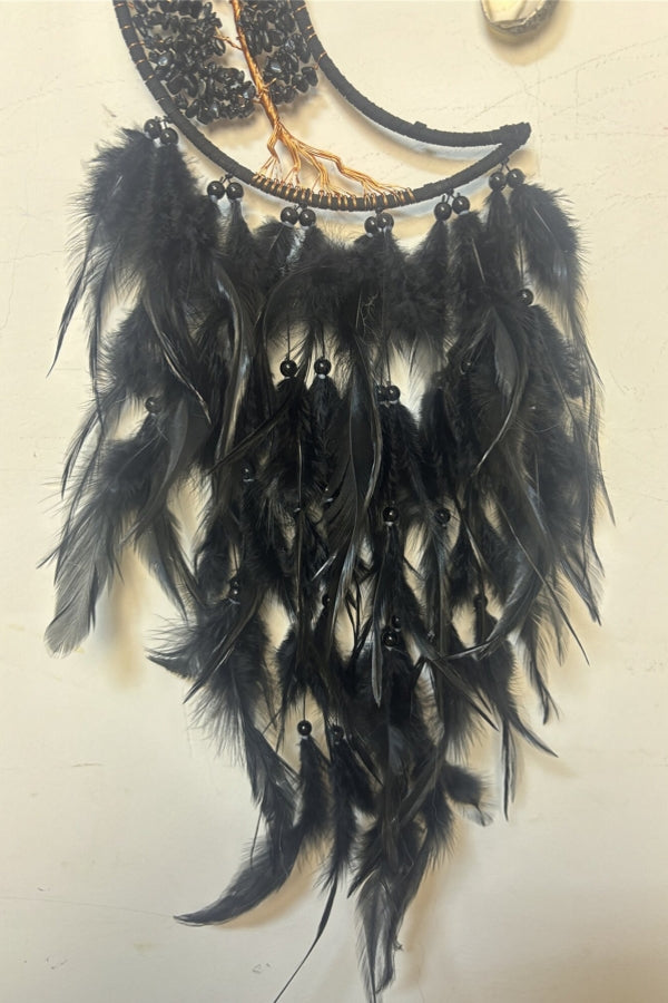 Black Crystal Dream Catcher with Feathers Obsidian Tree of Life Dreamcatchers