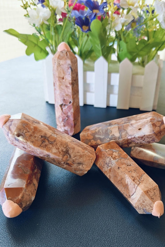 Healing Crystal Tower Cotton Candy Pink Agate Hexagonal Point