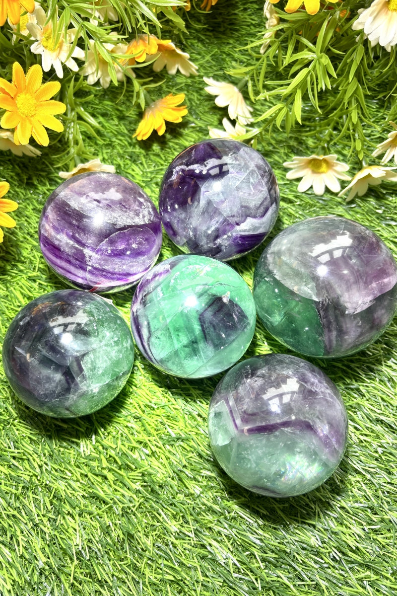 Medium Rainbow Fluorite Spheres Natural Healing Crystal Balls 2.36"