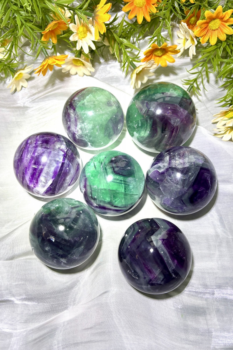 Medium Rainbow Fluorite Spheres Natural Healing Crystal Balls 2.36"