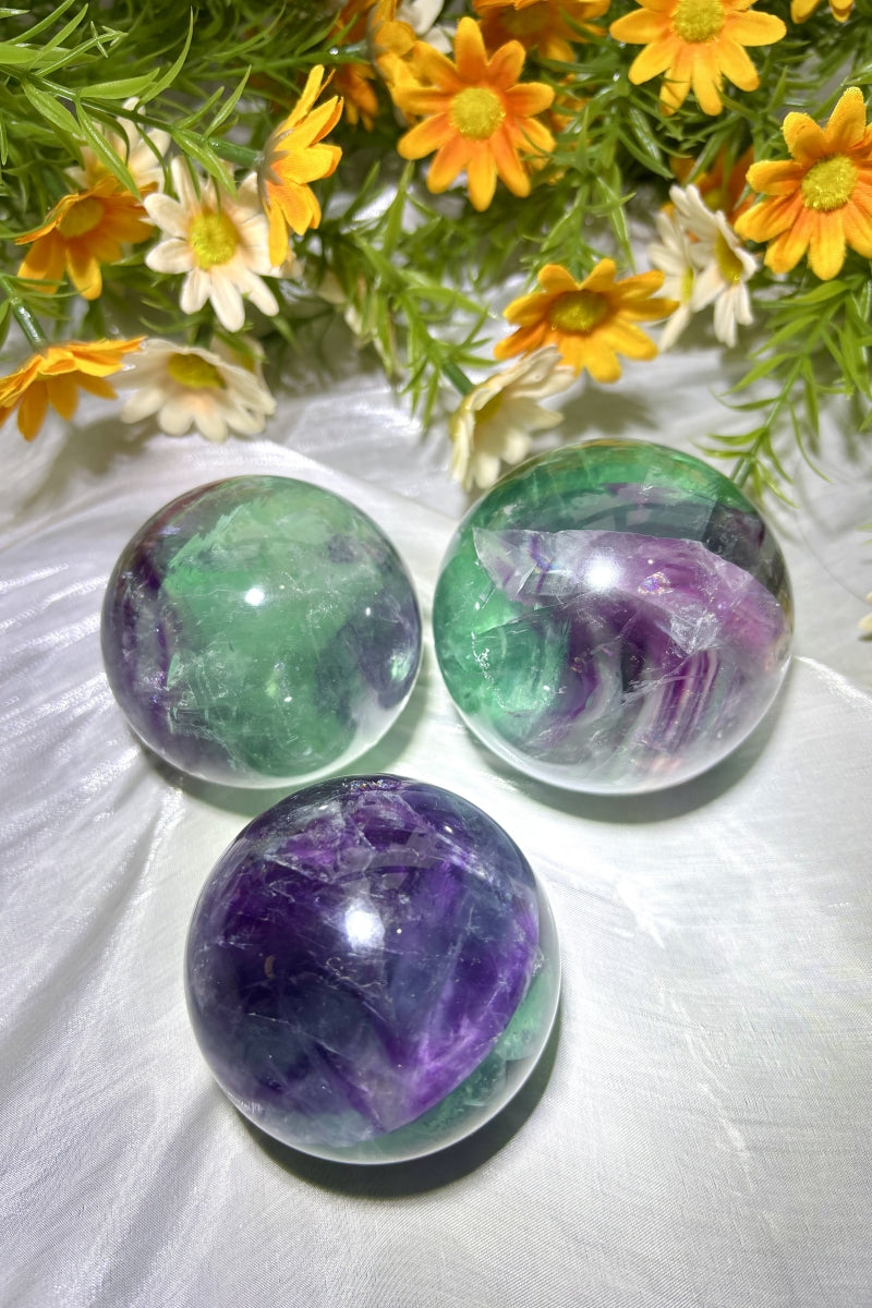 Medium Rainbow Fluorite Spheres Natural Healing Crystal Balls 2.36"